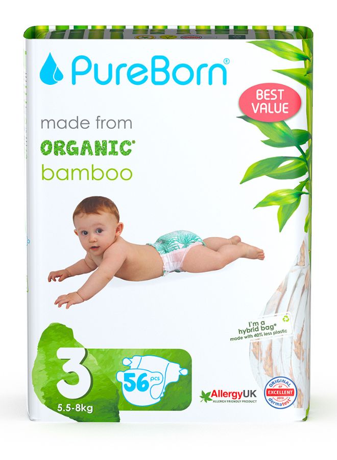 PureBorn - Organic Diapers Size 3 Twin Value Pack 56 Count Assorted - Image 1