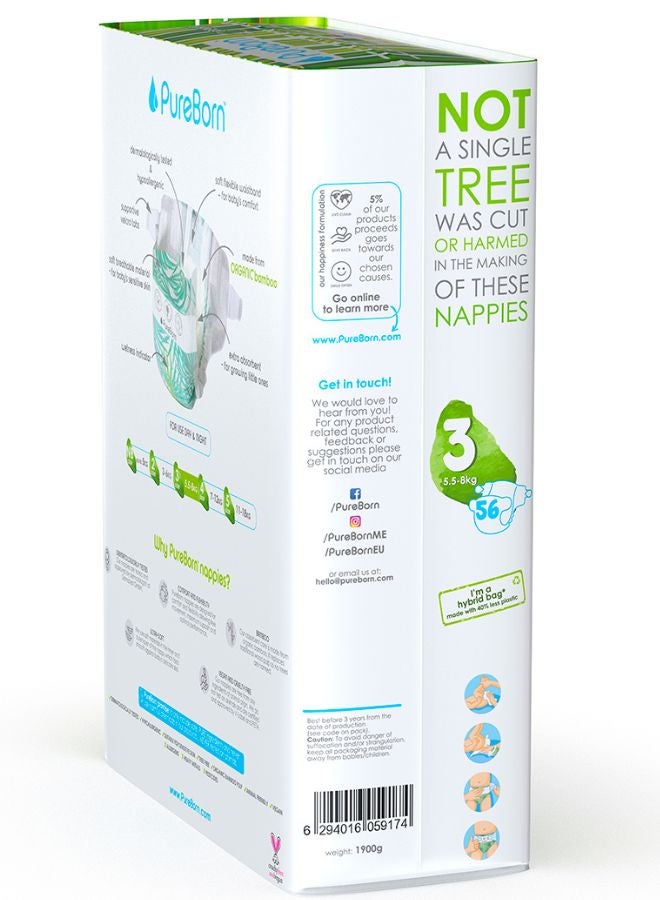 PureBorn - Organic Diapers Size 3 Twin Value Pack 56 Count Assorted - Image 1