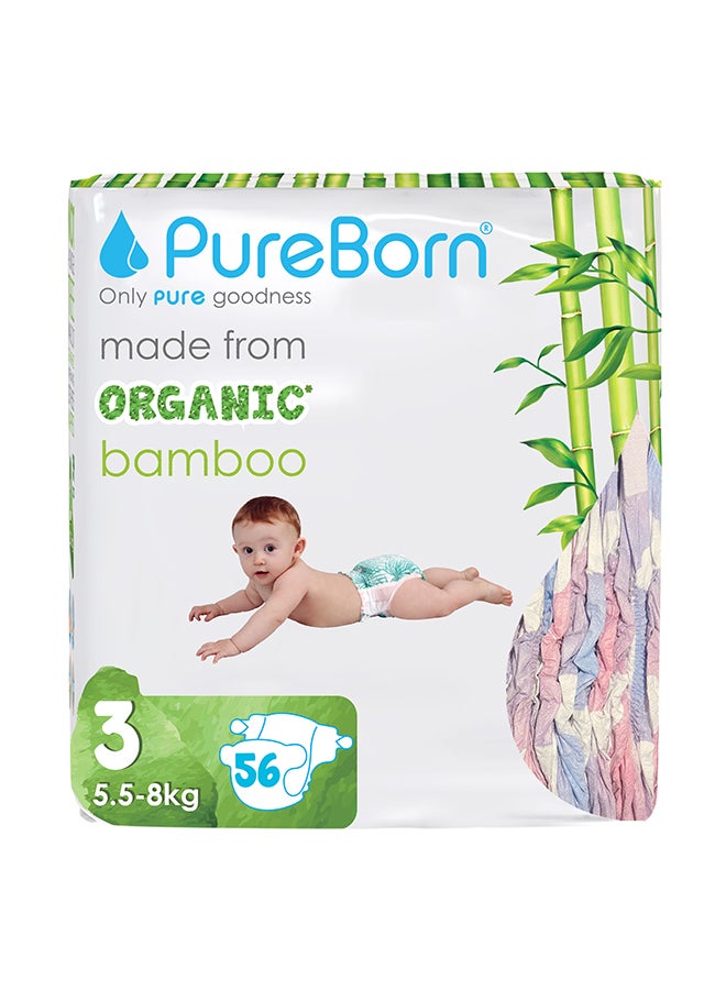PureBorn Organic Diapers Size 3 Twin Value Pack 56 Count Assorted - Image 1