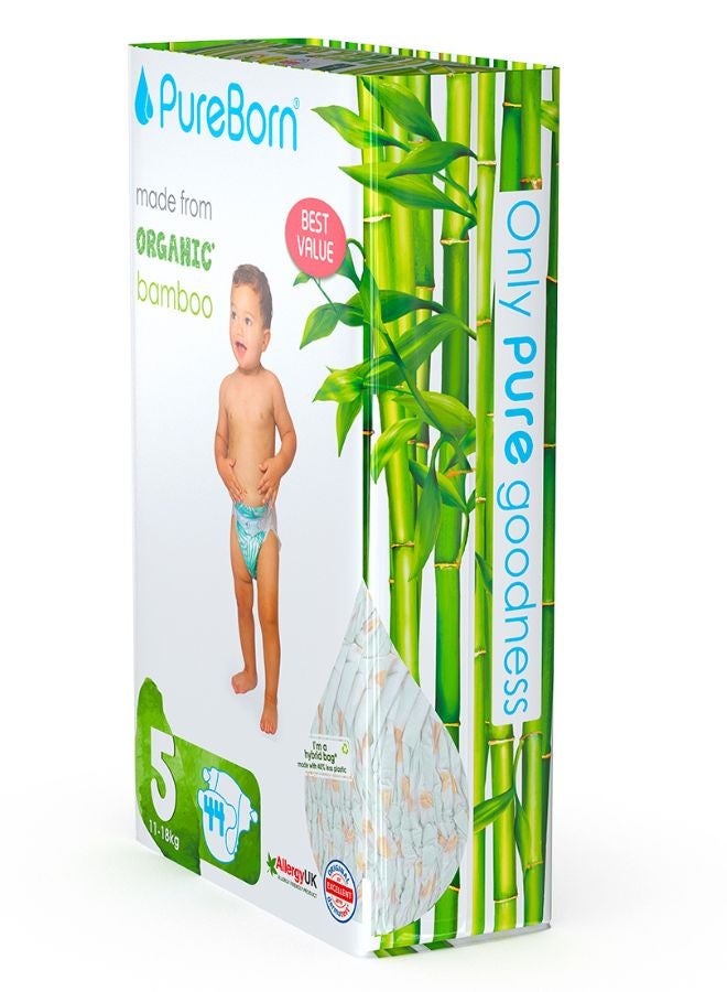 بيور بورن عبوة حفاضات أطفال من الخيزران العضوي، مقاس 5، لوزن 11 - 18 كجم، بنقشة أناناس من 44 قطعة - Image 4