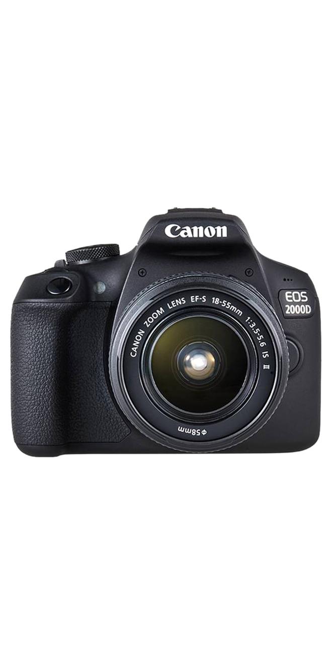 كانون كاميرا رقمية بعدسة أحادية عاكسة EOS 2000D مع عدسات تكبير/ تصغير EF-S ببعد بؤري 18-55 مم/ وعدسات IS II بفتحة 3.5-5.6 وبدقة 24.1 ميجابكسل، مدمج بها خاصية الواي فاي وتقنية NFC - Image 1