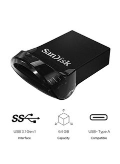 سانديسك درايف USB ألترا فيت بوصلة USB 3.1 وتصميم صغير الحجم وسرعة عالية وتقنية التوصيل والتشغيل 64 GB  - Image 1
