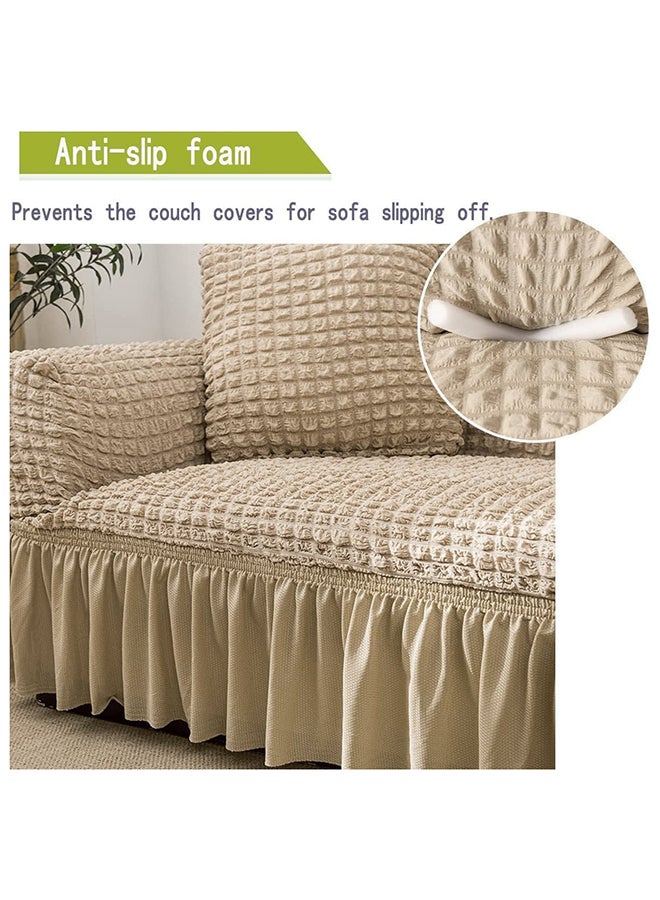 Fabienne - 3-Seater Exquisitely Detailed And Beautifully Designed Attractive Bubble Type Pattern Sofa Slipcover Camel Beige 11.7x5.3x16.3inch - Image 1