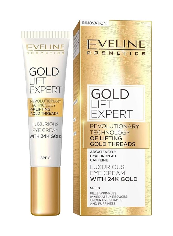 Eveline Eveline Cosmetics Gold Lift Expert Eye Cream With 24K Gold Spf 8, Anti-Aging Eye Treatment With Argatensyl And Hyaluron 4D 15ml  - Image 1