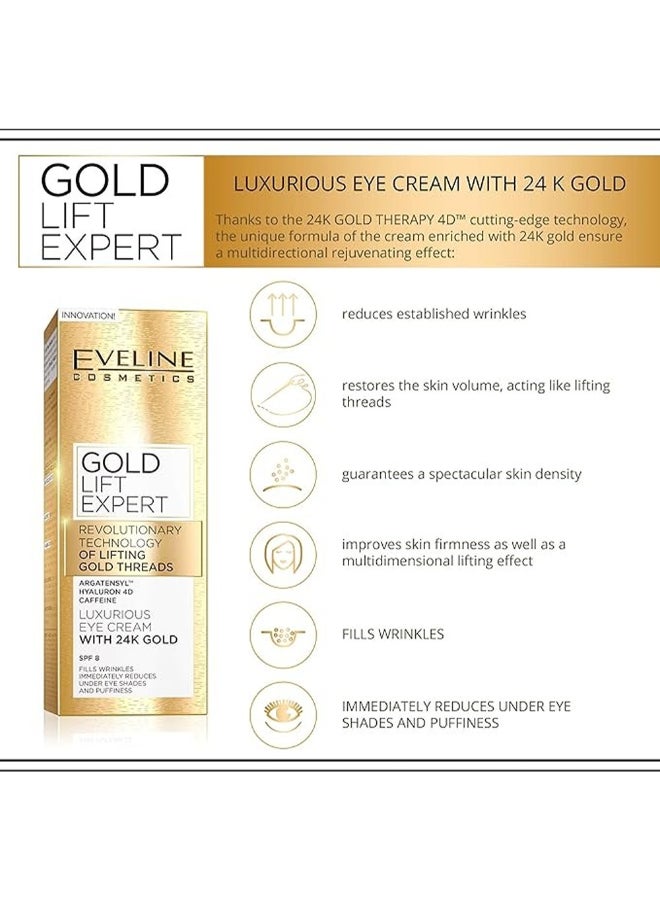 Eveline Eveline Cosmetics Gold Lift Expert Eye Cream With 24K Gold Spf 8, Anti-Aging Eye Treatment With Argatensyl And Hyaluron 4D 15ml  - Image 2