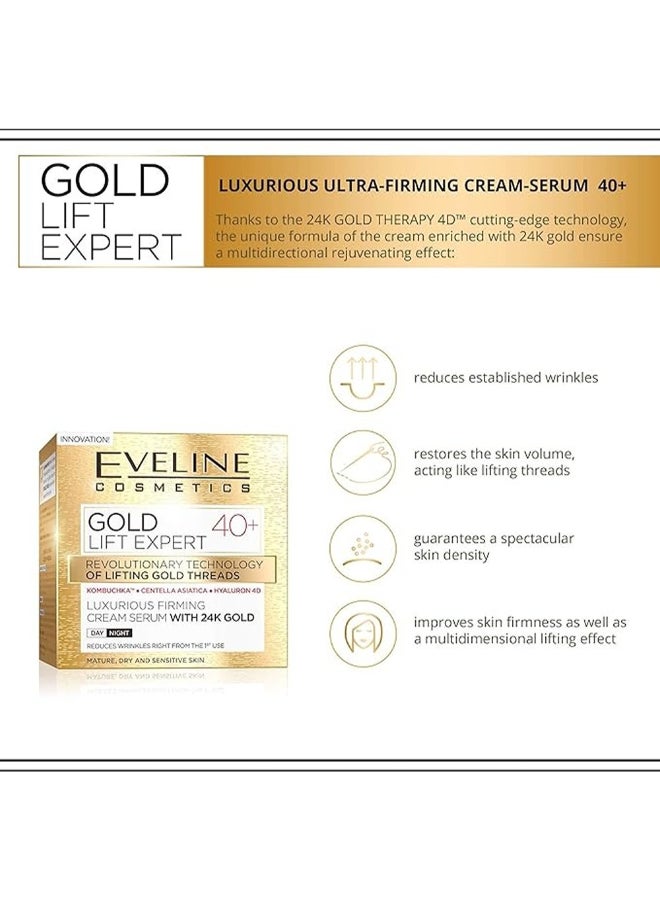 Eveline Eveline Cosmetics Gold Lift Expert Anti-Wrinkle Cream, Infused With 24 Carat Gold, Firming Serum 50ml  - Image 2