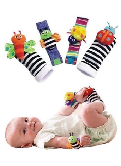 QiaoKai Top-Quality Material 4-Piece Infant Socks And Wrist Rattles Toy Set For Kids - Image 1