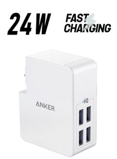 آنكر شاحن جداري بأربعة منافذ USB أبيض  - Image 1