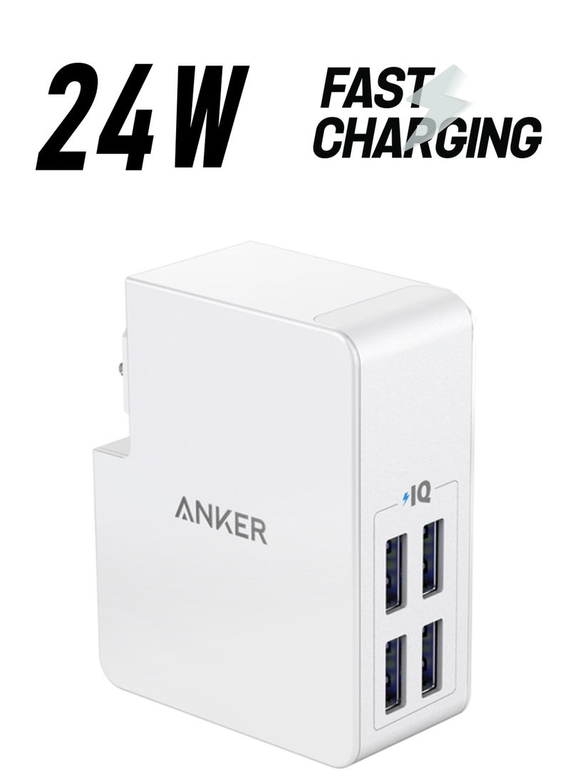 Anker USB Plug Charger 5.4A/27W 4-Port USB Charger, PowerPort 4 Lite with Interchangeable UK and EU Travel Charger, Adapter for iPhone 16/15/14/13/12/11/XS/XS Max/XR/X/8, Galaxy S8/Note 3, iPad Air 2/mini 3, and More White  - Image 1