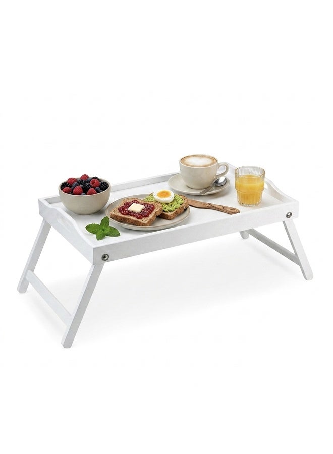 Cuisine Art 2-in-1 Foldable Bamboo Bed Tray Table – 30x50cm Portable Laptop Desk & Serving Tray with Handles – Dual-Purpose Breakfast in Bed Stand – Space-Saving Sustainable Wood Design White 55x36x31 cm - Image 1