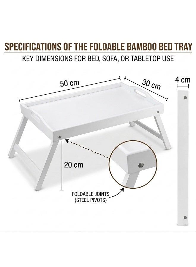 Cuisine Art 2-in-1 Foldable Bamboo Bed Tray Table – 30x50cm Portable Laptop Desk & Serving Tray with Handles – Dual-Purpose Breakfast in Bed Stand – Space-Saving Sustainable Wood Design White 55x36x31 cm - Image 3