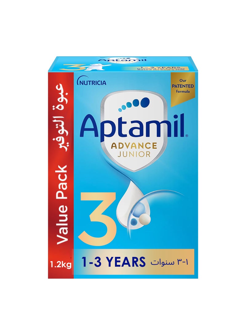 Aptamil Advance Junior 3 Growing Up Formula Milk From 1-3 Years, Big Value Pack 1200grams - Image 1