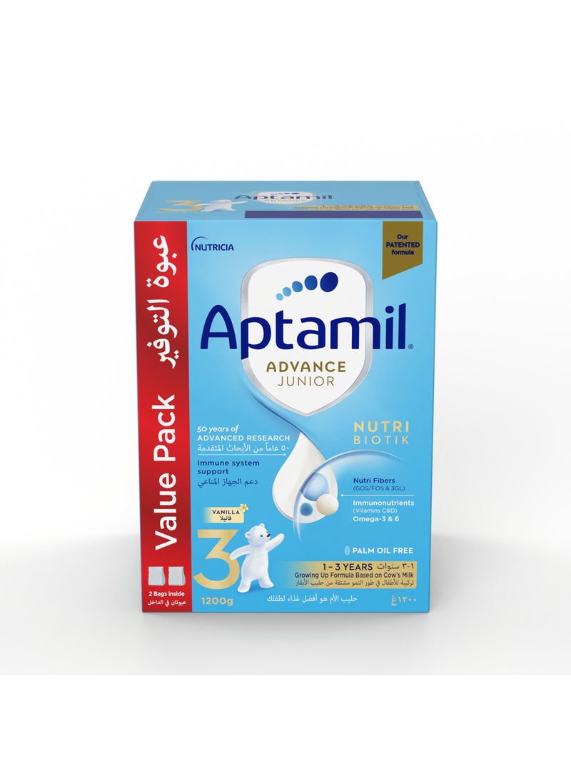 Aptamil Advance Junior 3 Growing Up Formula Milk From 1-3 Years, Big Value Pack 1200grams - Image 2