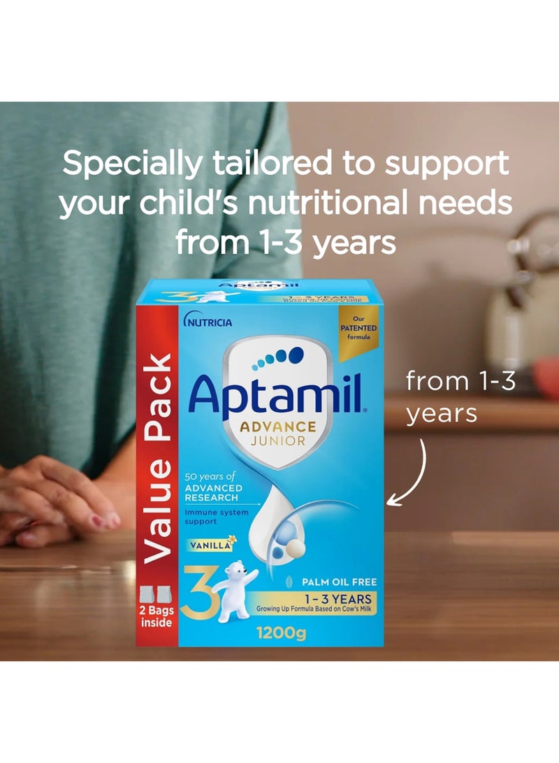 Aptamil Advance Junior 3 Growing Up Formula Milk From 1-3 Years, Big Value Pack 1200grams - Image 5