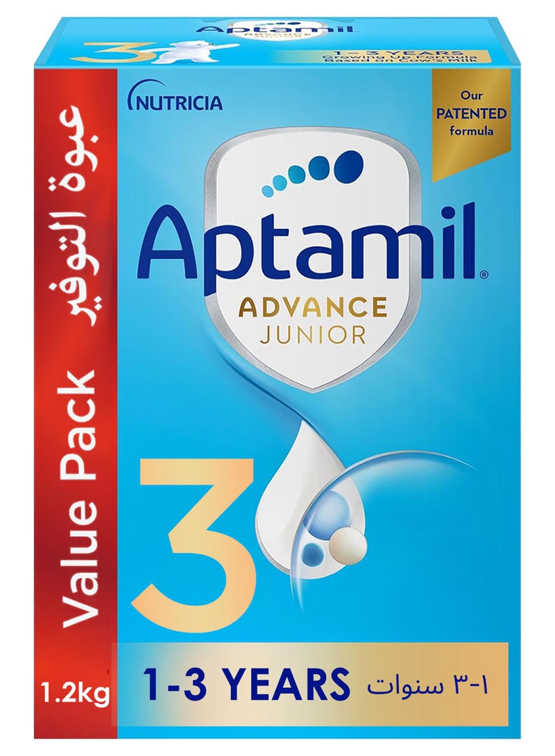 Aptamil Advance Junior 3 Growing Up Formula Milk From 1-3 Years, Big Value Pack 1200grams - Image 1