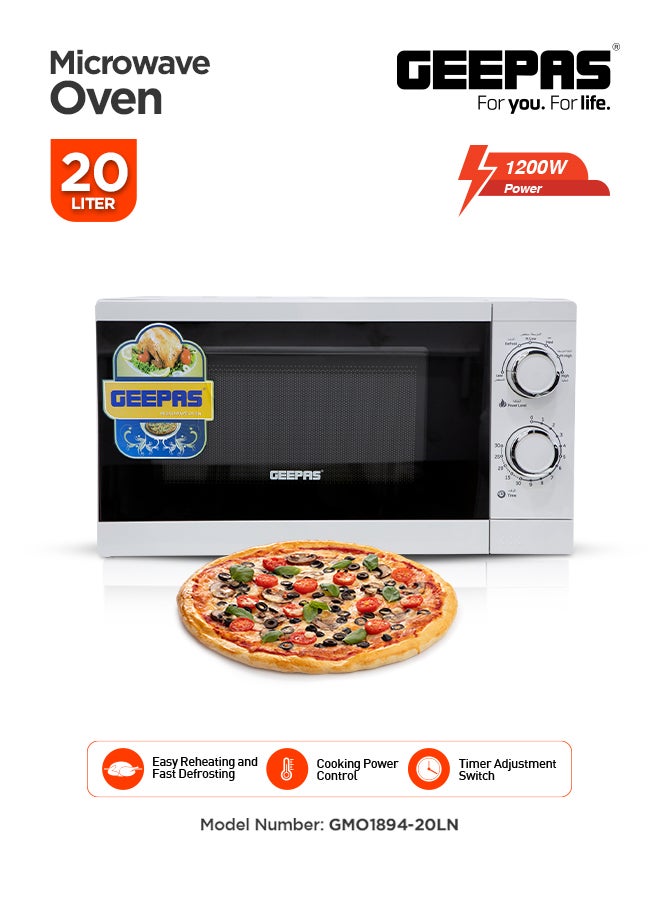 GEEPAS Microwaves Oven 20L, Re-Heating and Fast Defrosting | Adjustable Temperature & Timer Function 20 L 1200 W GMO1894-20LN White 