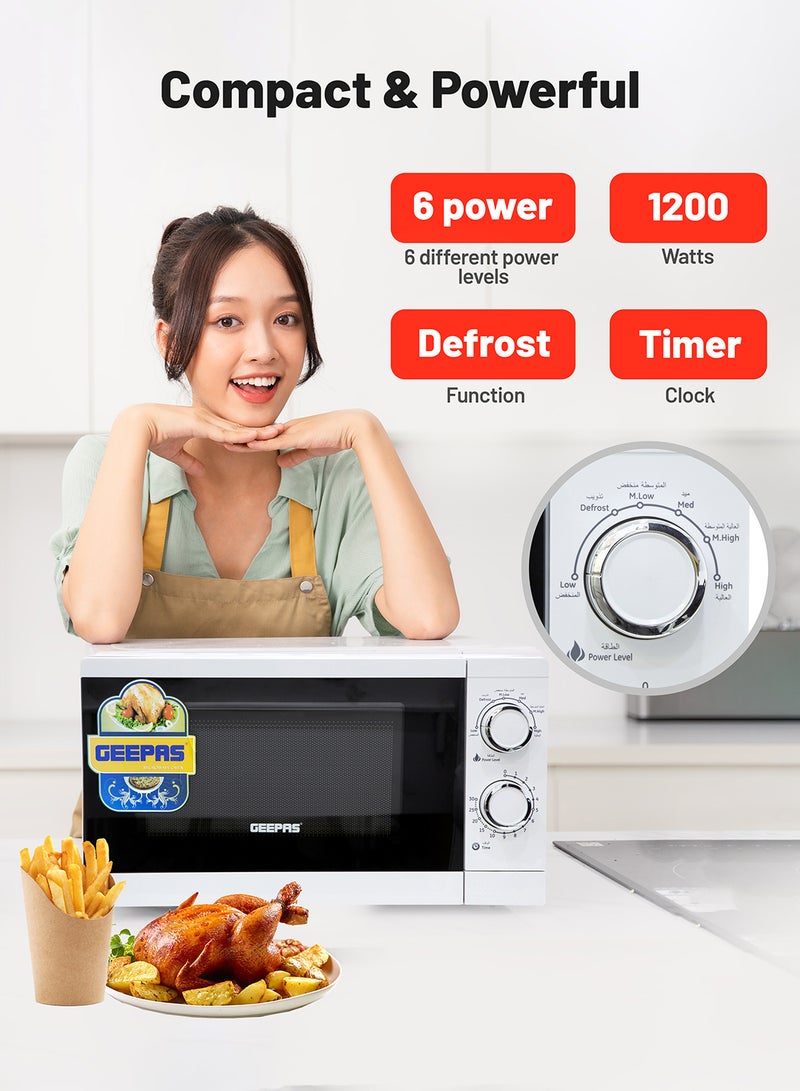 جيباس فرن ميكروويف سعة 20 لتر، بوظيفة إعادة التسخين وفك التجميد السريع | وبحرارة قابلة للتعديل وبوظيفة المؤقت 20 L 1200 W GMO1894-20LN أبيض - Image 5