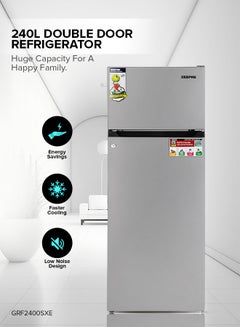 240L Gross/205L Net Capacity Double Door Defrost Refrigerator| With faster Cooling, Long Lasting Freshness, Extra Space, VCM Steel Body,Tempered Glass Shelves, Handle Lock And Key, Temperature Control, LED Lighting|37L Freezer Capacity 240 L GRF2400SXE Silver