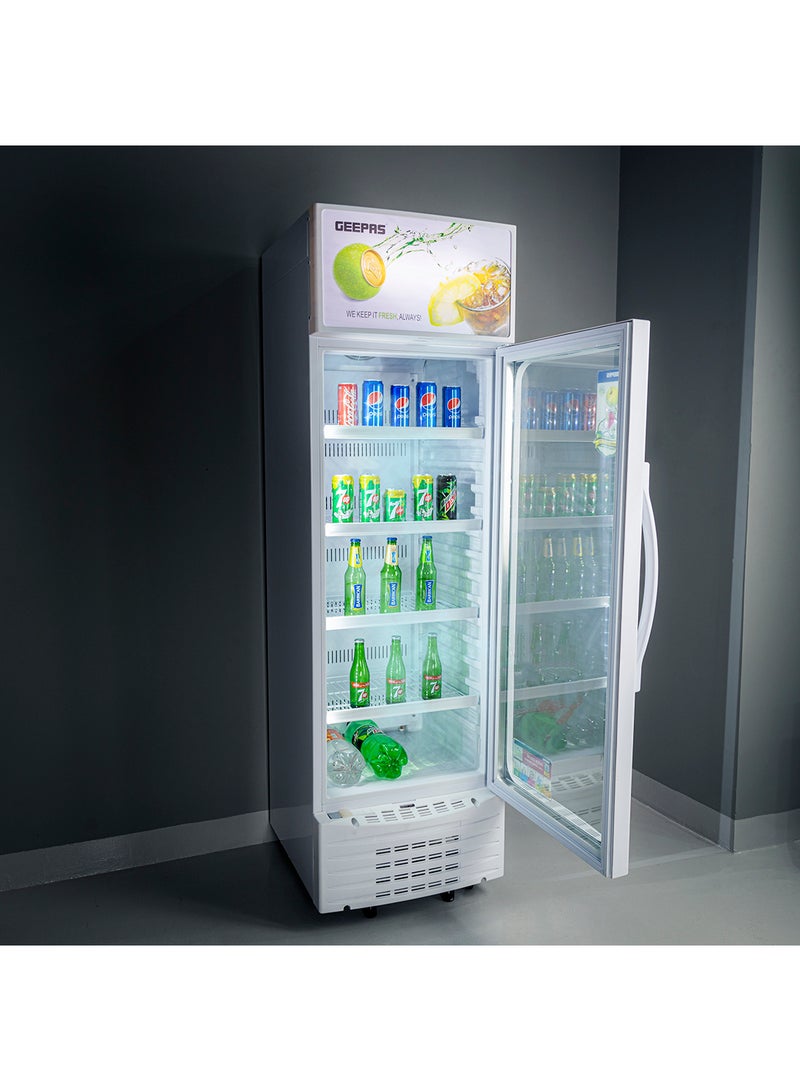 Upright Showcase Refrigerator 300L CFC free | Adjustable Thermostat, Bottle Cooler with LED Lighting, Ideal for Drinks Fridge, Low Noise design Low Energy ,Compressor Fan 300 L GSC6548 White
