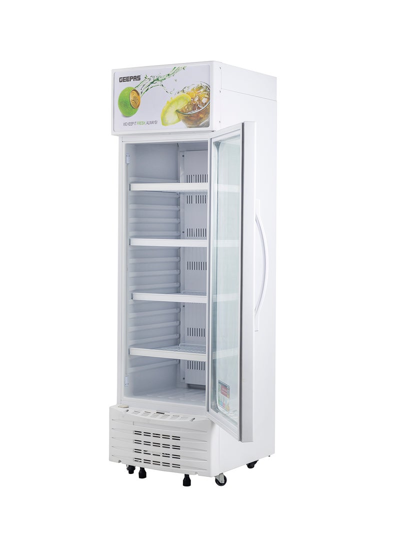 Upright Showcase Refrigerator 300L CFC free | Adjustable Thermostat, Bottle Cooler with LED Lighting, Ideal for Drinks Fridge, Low Noise design Low Energy ,Compressor Fan 300 L GSC6548 White