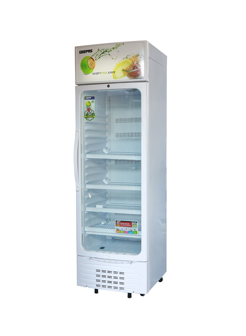 Upright Showcase Refrigerator 300L CFC free | Adjustable Thermostat, Bottle Cooler with LED Lighting, Ideal for Drinks Fridge, Low Noise design Low Energy ,Compressor Fan 300 L GSC6548 White