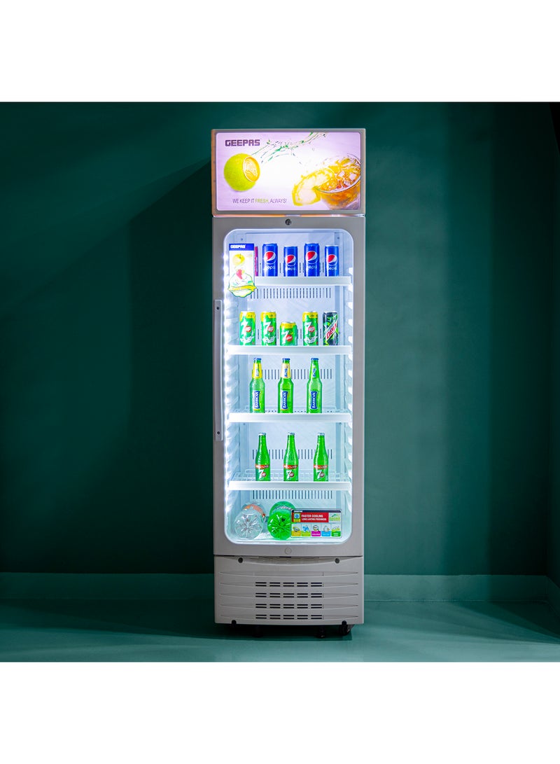 Upright Showcase Refrigerator 300L CFC free | Adjustable Thermostat, Bottle Cooler with LED Lighting, Ideal for Drinks Fridge, Low Noise design Low Energy ,Compressor Fan 300 L GSC6548 White