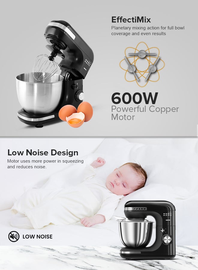GEEPAS - 3-In-1 Stand Mixer With 7 Level Mixing Speed | 5 Litre Stainless Steel Bowl with Splash Guard |Convenient Design with Whisk, Dough Hook & Beater | Perfect All Kitchen Use 5 L 600 W GSM43013 Black - Image 1