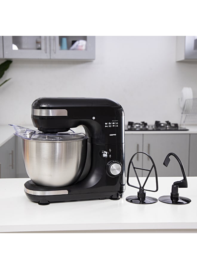 GEEPAS - 3-In-1 Stand Mixer With 7 Level Mixing Speed | 5 Litre Stainless Steel Bowl with Splash Guard |Convenient Design with Whisk, Dough Hook & Beater | Perfect All Kitchen Use 5 L 600 W GSM43013 Black - Image 1