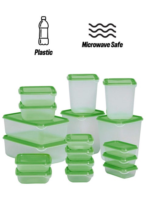 17-Piece Transparent Food Containers Clear/Green 23x16x18cm