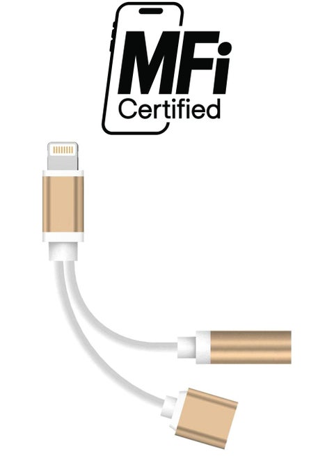 2 -In-1 Lightning Adapter Charging Cable Gold/White