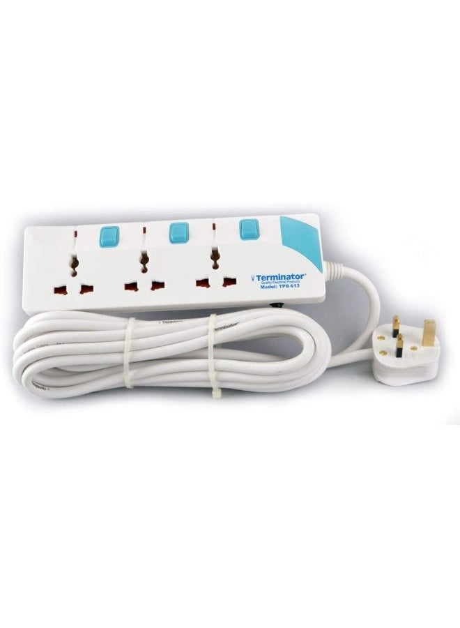 Terminator - Power Board 3-Way Universal Extension Socket Cable White/Blue 3meter - Image 1