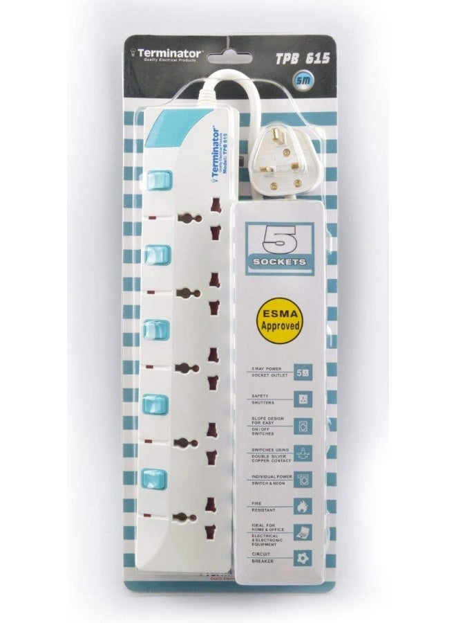 Terminator 5-WAY Universal Power Extension Cable White/Blue 3.0meter  - Image 2