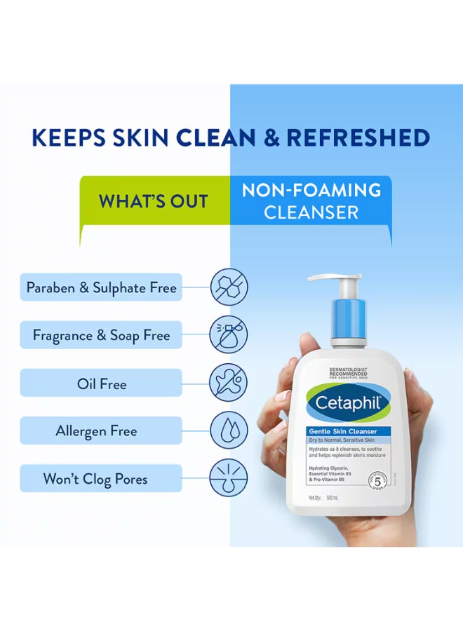 Cetaphil - Gentle Skin Cleanser, Face And Body Wash For Men And Women, Dry To Normal And Sensitive Skin, Unscented 500ml - Image 1