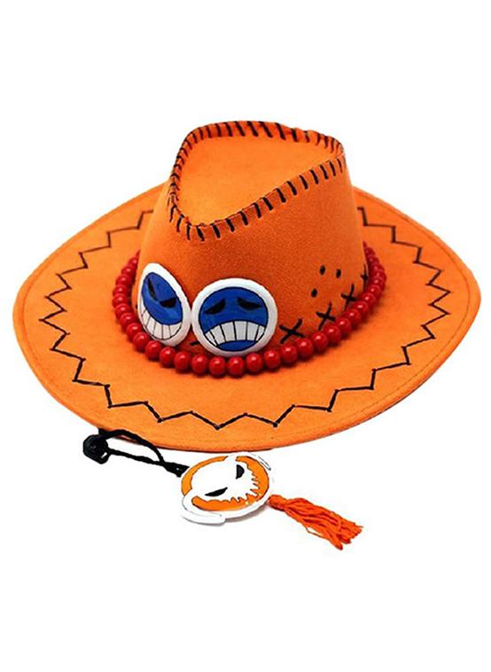 QiaoKai Portgas D Ace Cowboy Cosplay Artificial Leather Hat Orange Color For Kids - Image 1