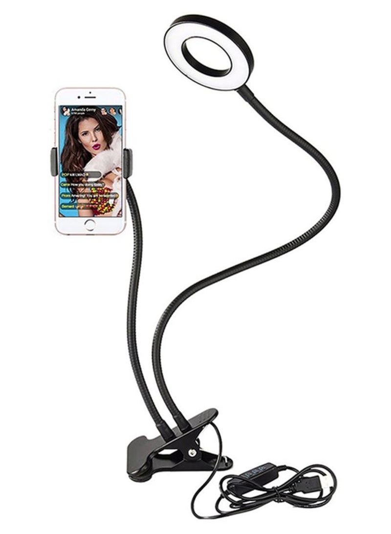 حامل احترافي للهاتف الذكي أثناء البث المباشر مع حلقة إضاءة لصور السيلفي أبيض  - نسخة أصلية أسود - Image 1