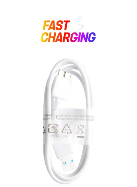 كابل شحن ومزامنة بيانات 3.0 مايكرو USB إلى 3.0 USB لهاتف سامسونج جالاكسي نوت 3/N9000/N9002/N9006 أبيض