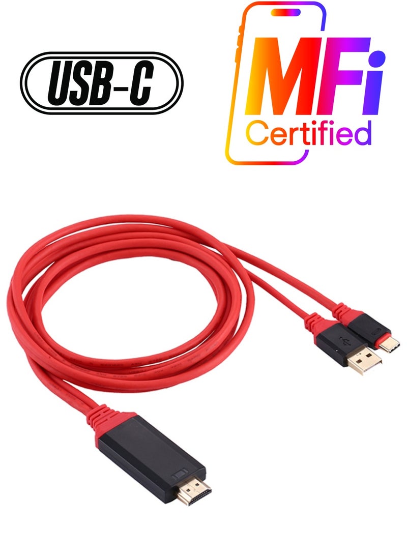 Type-C To HDMI 4K/2K UHD Graphics Video Converter Cable With Smart Power Charge Red/Black - Image 1