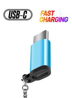 Micro USB Female To Type-C Male Adapter With Keychain Blue