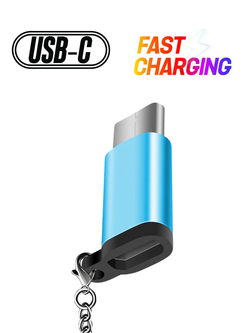 Generic - Micro USB Female To Type-C Male Adapter With Keychain Blue - Image 1