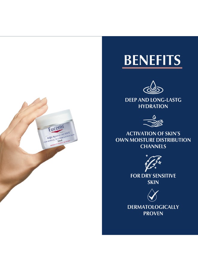 Eucerin - Aquaporin Active Light Face Day Cream With Gluco-Glycerol, Intense 24-Hour Hydration For Supple And Soft Skin 50ml - Image 1