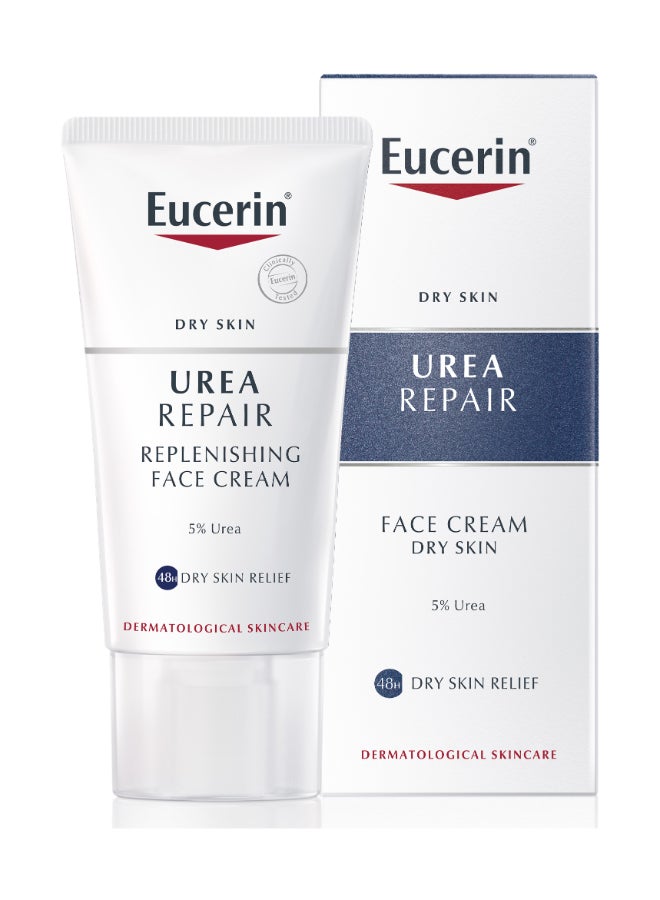Eucerin - Urearepair Plus 5% Urea Face Cream With Ceramide And Lactate Suitable For Mature And Diabetic Skin, Dry And Dry Skin White 50ml - Image 1