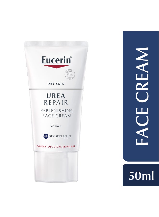 Eucerin - Urearepair Plus 5% Urea Face Cream With Ceramide And Lactate Suitable For Mature And Diabetic Skin, Dry And Dry Skin White 50ml - Image 1