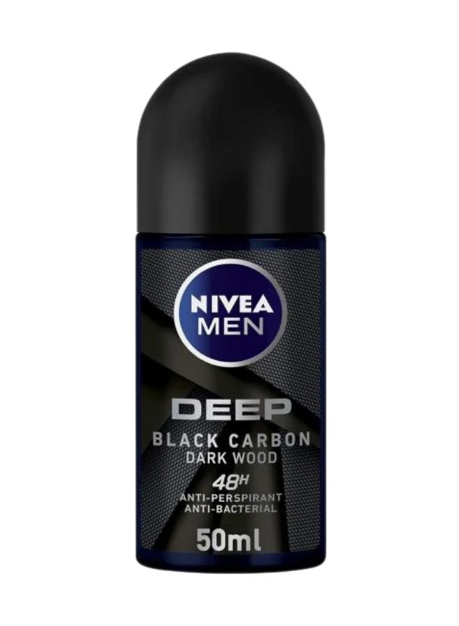 Nivea - Men Deep Black Carbon Dark Wood Antiperspirant Antibacterial, Roll-On 50ml - Image 1