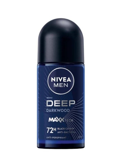 Men Deep Black Carbon Dark Wood Antiperspirant Antibacterial, Roll-On 50ml