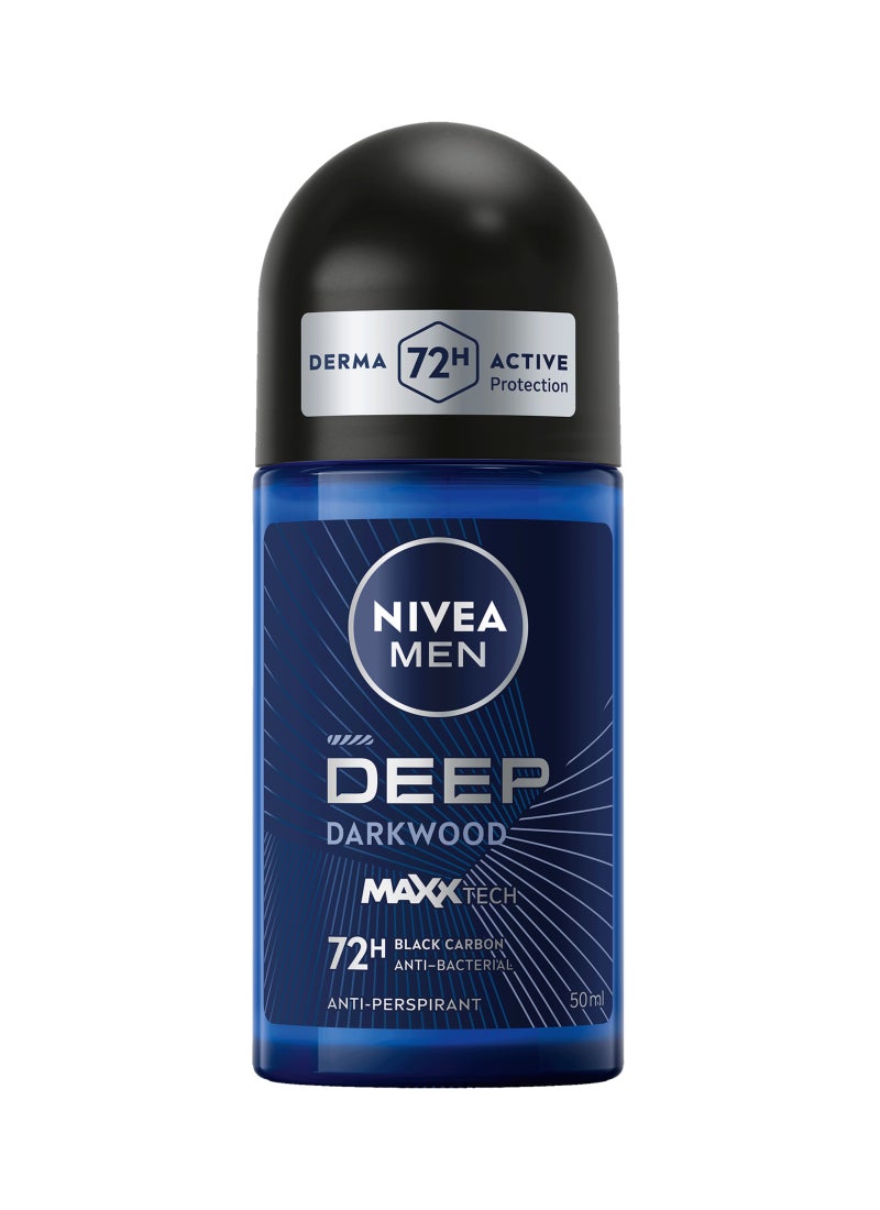 Nivea Men Deep Black Carbon Dark Wood Antiperspirant Antibacterial, Roll-On 50ml - Image 1