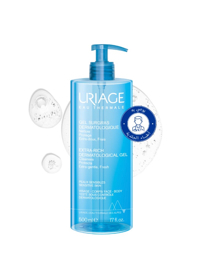 Uriage Extra-Rich Dermatological Cleansing Gel with Shea Butter & Thermal Water - Face & Body Wash - 500ml 500ml - Image 1