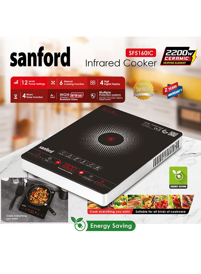 سانفورد فرن بالأشعة تحت الحمراء بقوة 2000 وات 2200 W SF5160IC أسود/فضي  - Image 2