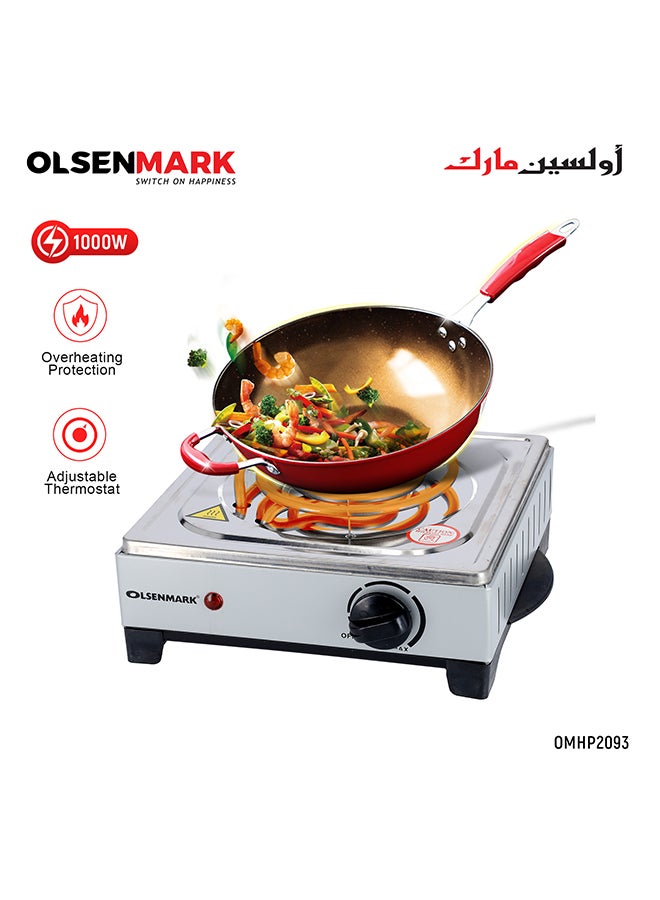 Olsenmark - Single Burner Electric Hot Plate With Over Heat Protection, Auto-thermostat Control, Non-stick Coating, Operating Indicator Light: On/Off  And Compact & Portable 1000 W OMHP2093 Silver - Image 1