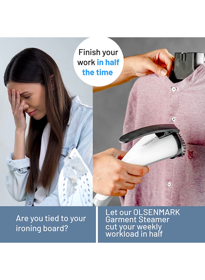 Olsenmark - Garment Steamer with Water Tank, Fast Heating, Aluminum Pole, Ergonomic Grip & Suitable for All Fabrics 1.8 L 2000 W OMGS1690N White/Purple - Image 1