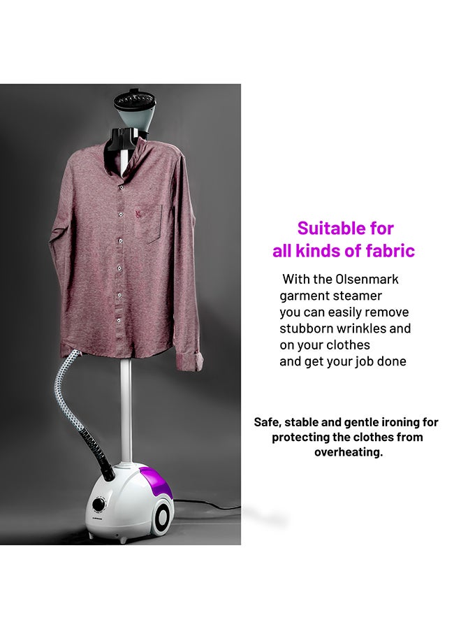 Olsenmark - Garment Steamer with Water Tank, Fast Heating, Aluminum Pole, Ergonomic Grip & Suitable for All Fabrics 1.8 L 2000 W OMGS1690N White/Purple - Image 1